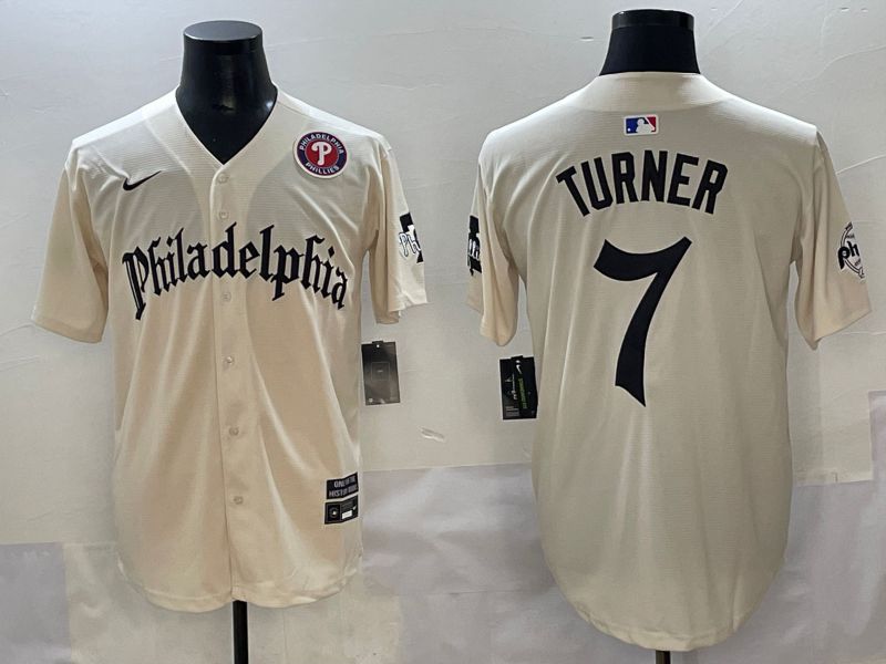 Men 2025 Philadelphia Phillies #7 Turner Cream Five generations Joint Name Nike MLB Jersey style 6->philadelphia phillies->MLB Jersey